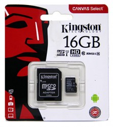 Карта памяти MicroSDHC 16Gb Kingston UHS-1 до 80Mb/s с адаптером