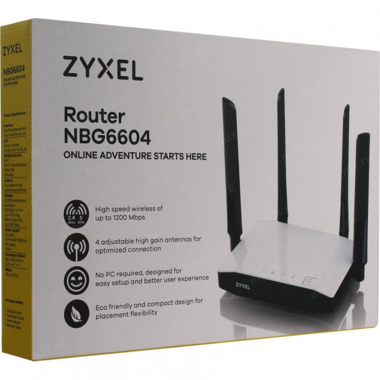 Купить Маршрутизатор ZYXEL NBG6604, AC1200, 802.11a/b/g/n/ac (300+867 Мбит/с), 1xWAN, 4xLAN в магазине Мастер Связи
