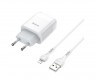 Сетевое зарядное устройство HOCO C73A + кабель Lightning для Apple  2xUSB 2.1A. Цвет: Белый 