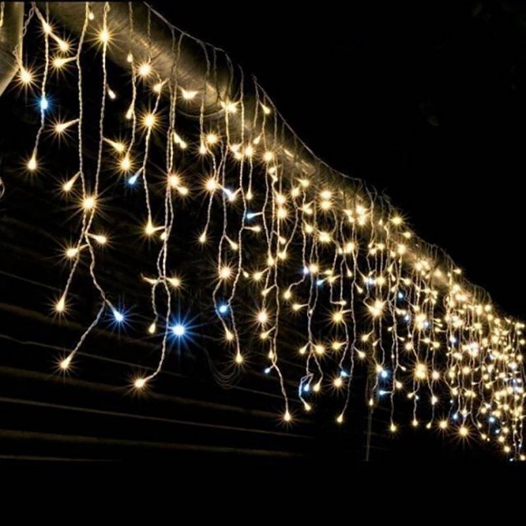 Бахрома уличная 6м/70см., 190 ламп LED, цвет свечения Теплый Белый, нить белая, (можно соединять) (арт. bahr6-zol)