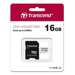Карта памяти Transcend microSDHC 300S Class 10 UHS-I U1 16GB + SD adapter (TS16GUSD300S-A)
