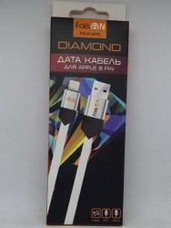 Кабель USB - Apple 8 pin FaisON FS-K-570 Diamond, 1.0м, плоский, 2.1A, силикон, цвет: белый
