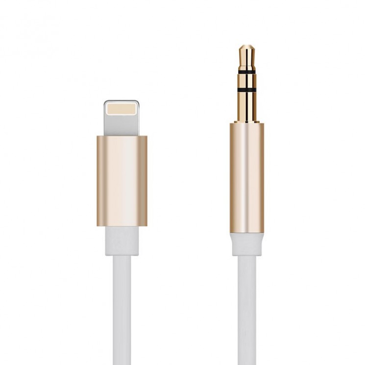 Купить Кабель USB - Apple 8 pin Lightning  круглый aux, цвет золотой, в техпаке в магазине Мастер Связи