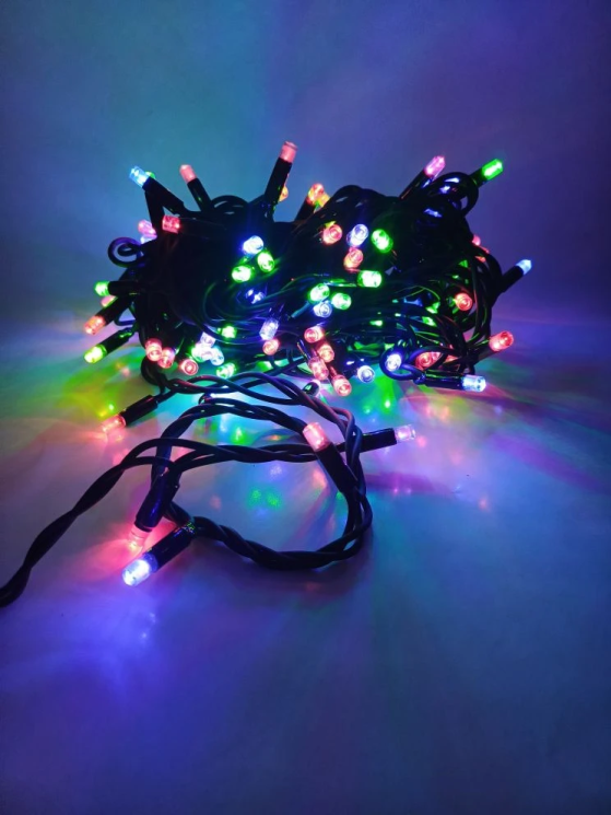Гирлянда уличная, Длина 10 метров, 125 LED ламп, провод каучук, цвет свечения Мульти, каждый диод мигает разными цветами (XL8-10-mult)