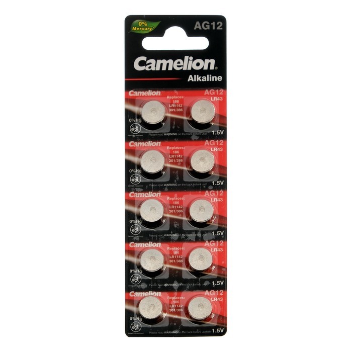 Батарейка Camelion AG12-LR43-10BL (186,301,386, LR1142) (цена за 1 штуку)