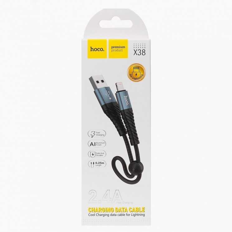 Купить Кабель USB - Apple 8 pin HOCO X38 Cool, 0.25м, круглый, 2.4A, ткань, цвет: черный в магазине Мастер Связи
