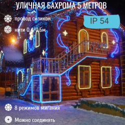 Гирлянда для улицы БАХРОМА ш5м в40/60см 180 ламп LED, прозр. пров, режим мерцание, Синий (возможность соединения)(арт.183-135)