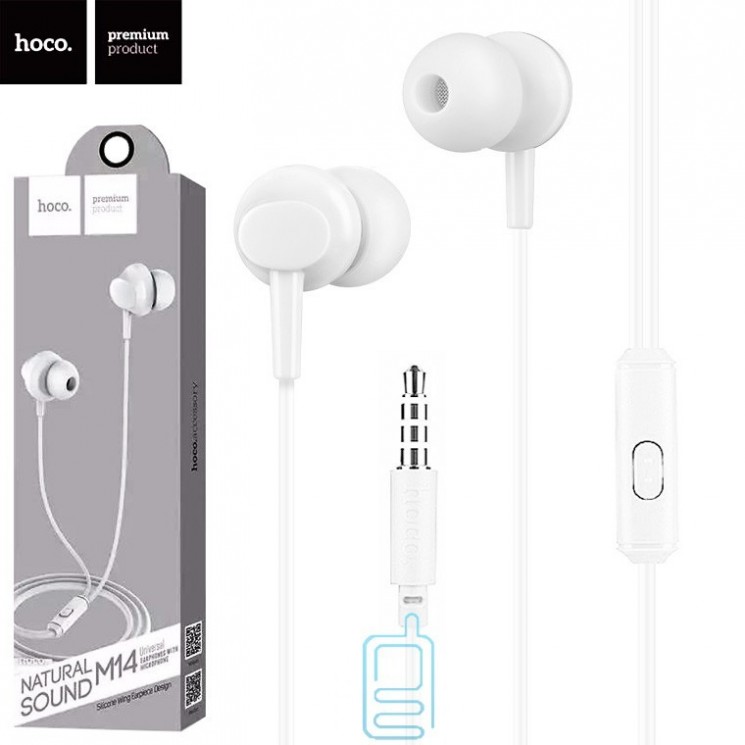 Наушники с микрофоном HOCO M14, Inital Sound, микрофон, кабель 1.2м, цвет: белый