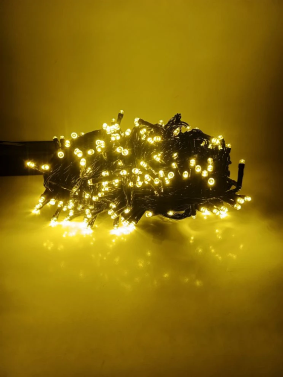 Гирлянда уличная 20м, 240 ламп LED, чёрный провод, Желтый,8 режимов (можно соединять) арт. 183-542-z