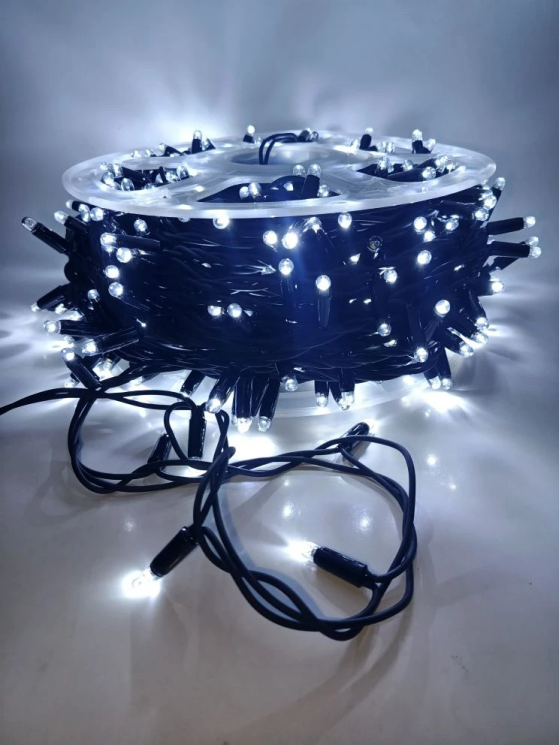 Гирлянда уличная, Длина 60 метров, 600 LED ламп, провод каучук, цвет свечения Белый, каждый 10й огонёк мерцает (KS-60-w)