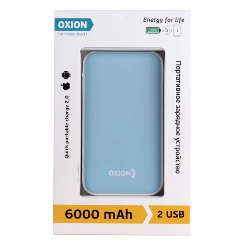 Внешний аккумулятор 6000 мАч Oxion Ultra Thin голубой