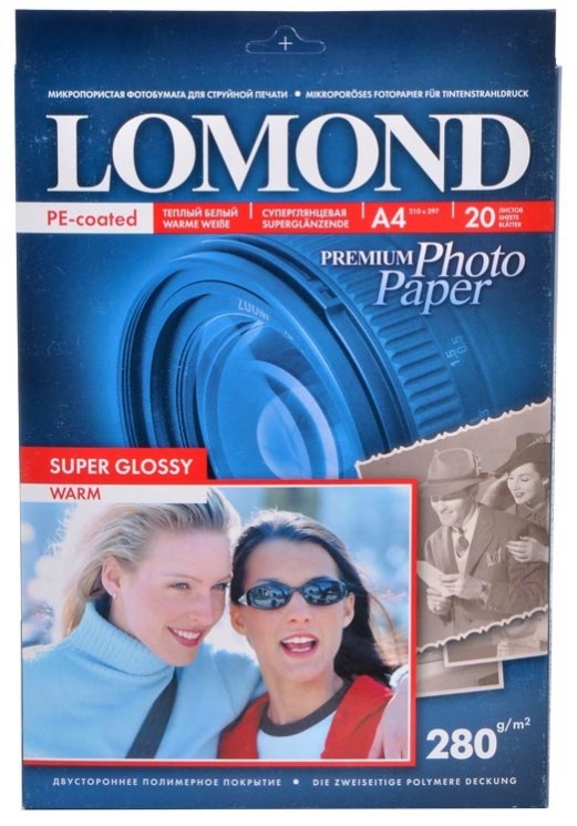 Фото Бумага Lomond А4/ 280г/м2 / 20 листов Суперглянцевая тепло-белая (Super Glossy Warm) 1104101