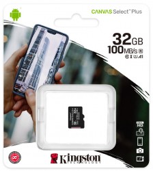 Карта памяти microSDHC 32Gb Kingston, Canvas Select Plus, Class10, UHS-I U1 A1 100Mb/s, без адаптера