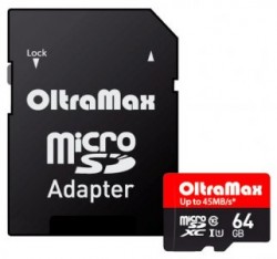 Карта памяти microSDXC 64Gb OltraMax, Elite, Class10, UHS-I 45Mb/s, с адаптером