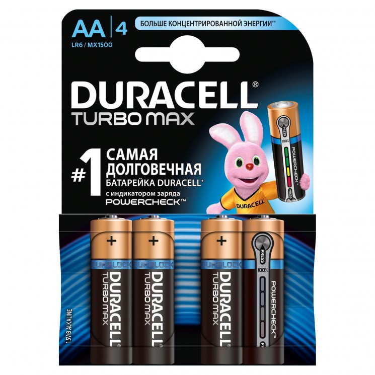 Купить Батарейка DURACELL Turbo Max AA, LR6-4BL, щелочная 4 шт.  в магазине Мастер Связи