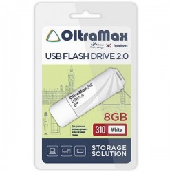 Флеш-накопитель 8Gb OltraMax 310, USB 2.0, пластик, белый