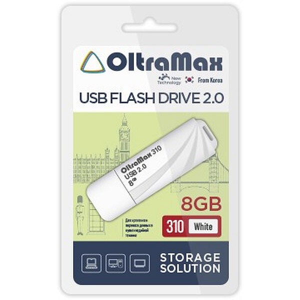 Флеш-накопитель 8Gb OltraMax 310, USB 2.0, пластик, белый