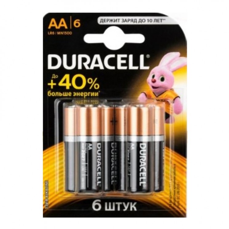 Батарейка Duracell АА, LR06-6BL, 1.5V, алкалиновая (щелочная)-6шт.