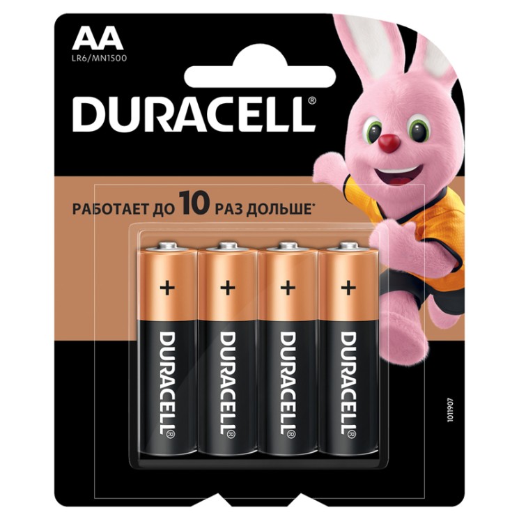 Батарейка Duracell АА, LR6-4BL, 1.5V, алкалиновая (щелочная)-4шт.