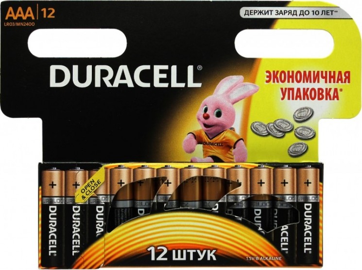 Купить Батарейка Duracell ААA, LR03-12BL, 1.5V,алкалиновая (щелочная)-12шт. в магазине Мастер Связи