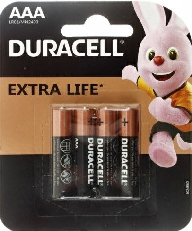 Батарейка Duracell ААA, LR03-4BL, 1.5V, алкалиновая (щелочная)-4шт.