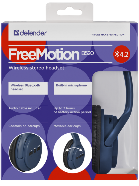 Наушники Bluetooth  Defender FreeMotion B520 синий