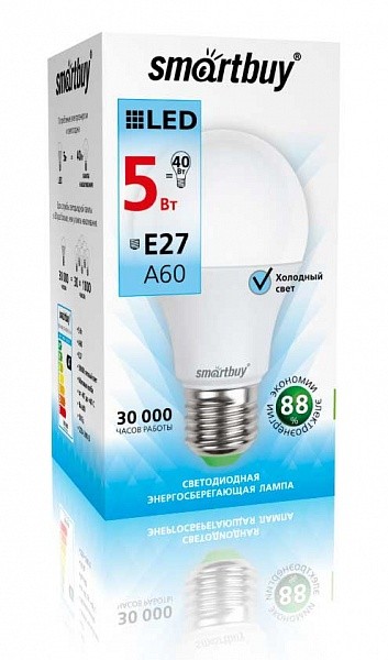 LED лампа Smartbuy тип A60 05W/4000/E27