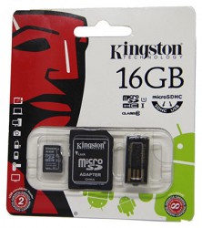 Карта памяти MicroSDHC 16Gb Kingston UHS-1 до 80Mb/s с адаптером и картридером USB
