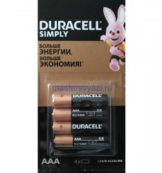 Батарейка Duracell Simle ААA, LR03-4BL, 1.5V, алкалиновая (щелочная)-4шт. 