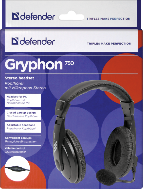 Купить Наушники с микрофоном Defender Gryphon 750 черный в магазине Мастер Связи